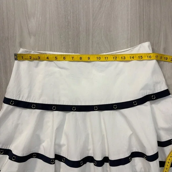 Cache Skirt Women White Navy Stripe A-Line Midi Skirt Cotton Size 10 - Picture 5 of 14
